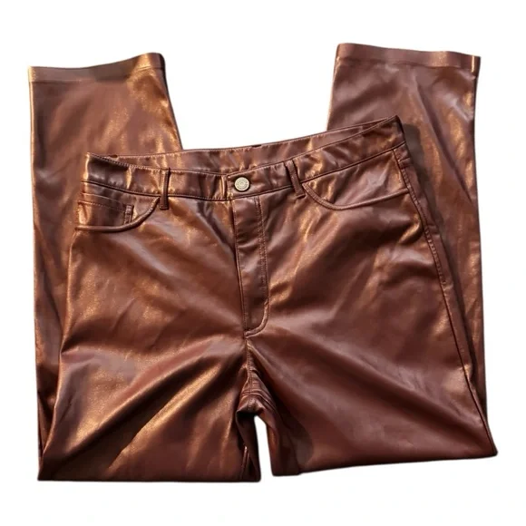 Maroon Faux Leather Pants - Picture 1 of 6